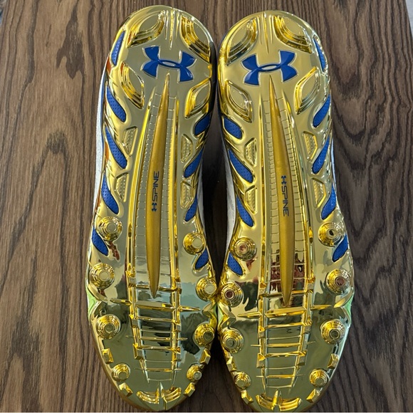 Size 19 Under Armour Spotlight Select SP MC Football Cleat White/Blue/Gold NEW - Picture 8 of 10